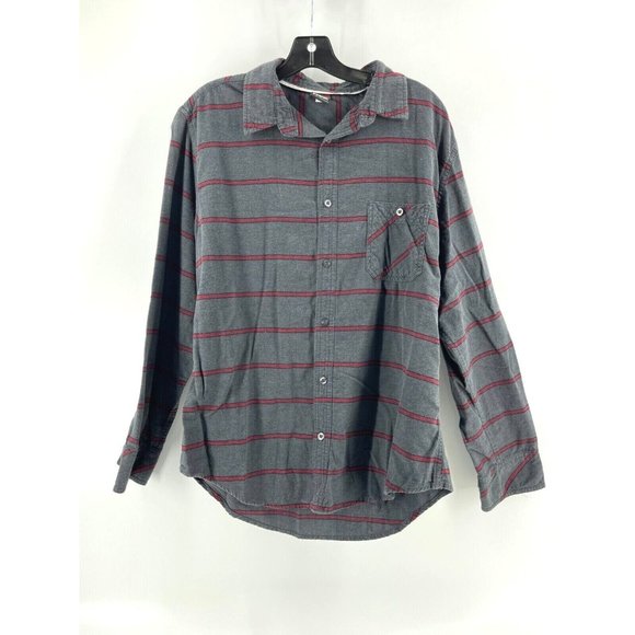 Tony Hawk Men's Button Down Shirt Long Sleeve Gray Red Stiped Size XL Skateboard - Picture 1 of 8